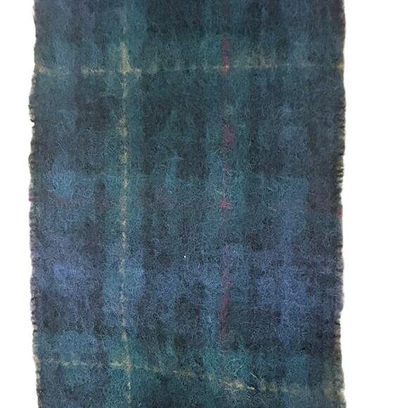 Vintage Blue Tartan Plaid Mohair Wool Scarf Made in Scotland - - Picture 3 of 4